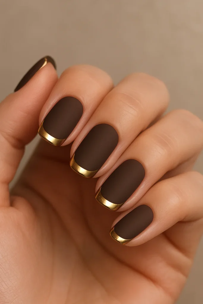 Browning Nails with Gold Accents

